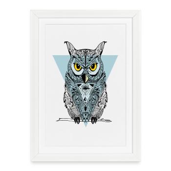 Hibou Triangle Illuminati Yeux d’oiseau Fantaisie gothique - Affiche encadrée (27 × 37 cm) - blanc - Devant