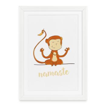 Namaste Singe Banane Humour Bouddha Méditation Yoga O - Affiche encadrée (27 × 37 cm) - blanc - Devant