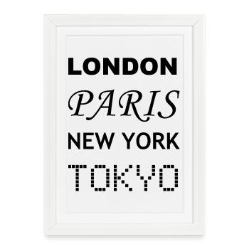 Londres, Paris, New York, Tokyo - Affiche encadrée (27 × 37 cm) - blanc - Devant