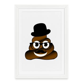 caca chapeau lunettes barbe nerd geek humour blague amusant merde - Affiche encadrée (27 × 37 cm) - blanc - Devant