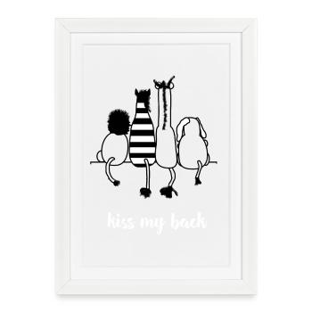 animals back kiss back zoo giraffe zebra humor kid - Framed poster (27 × 37 cm) - white - Front