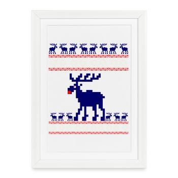 Rennier motif Tricot Hiver Rudolf Élan pixel xma - Affiche encadrée (27 × 37 cm) - blanc - Devant