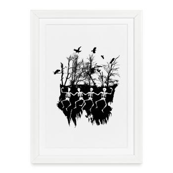 Illustration de squelette dansant noir et blanc - Affiche encadrée (27 × 37 cm) - blanc - Devant