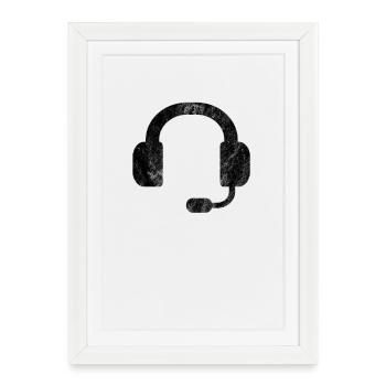 Casque / Casque / DJ / Gamer - Affiche encadrée (27 × 37 cm) - blanc - Devant