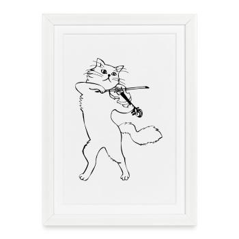 Cat with violin - Framed poster (27 × 37 cm) - white - Front