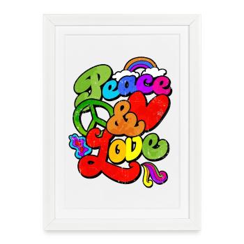 Paix et amour Hippie 60s 70s cadeau - Affiche encadrée (27 × 37 cm) - blanc - Devant
