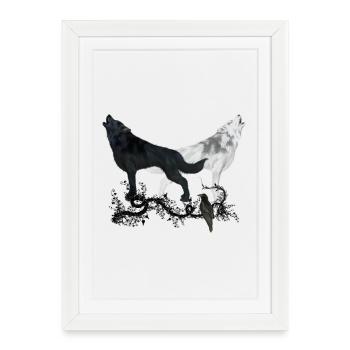 Stunning black and white wolf - Framed poster (27 × 37 cm) - white - Front