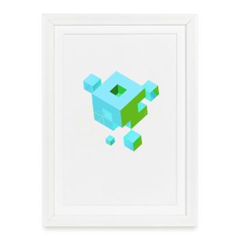 würfel pixel 3d nerd game mind craft Rubix Zauber  - Affiche encadrée (27 × 37 cm) - blanc - Devant