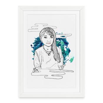 Smiling girl with pattern - Framed poster (27 × 37 cm) - white - Front