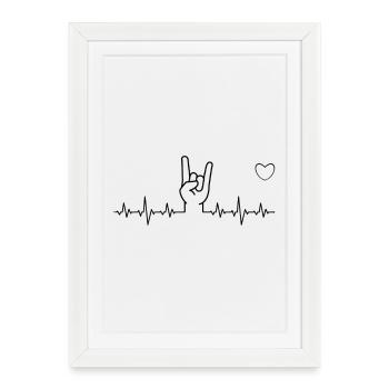 Battement de coeur EKG à la main en métal - Affiche encadrée (27 × 37 cm) - blanc - Devant