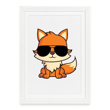 Renard avec lunettes de soleil aviateur - Affiche encadrée (27 × 37 cm) - blanc - Devant