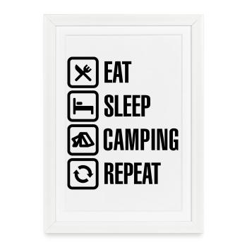 Eat Sleep Camping Repeat - Affiche encadrée (27 × 37 cm) - blanc - Devant