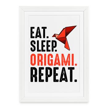 Oiseau Origami Rouge - Affiche encadrée (27 × 37 cm) - blanc - Devant