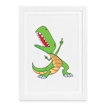 Tamponner le T-Rex | Dabbing Dinosaurs | Party Rex - Affiche encadrée (27 × 37 cm) - blanc - Devant