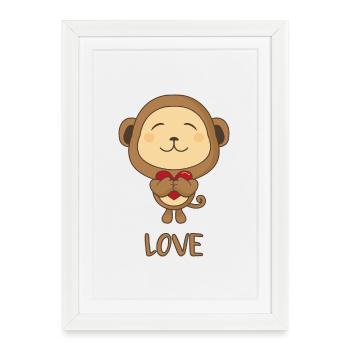 Étreinte d’amour cœur de singe - Affiche encadrée (27 × 37 cm) - blanc - Devant