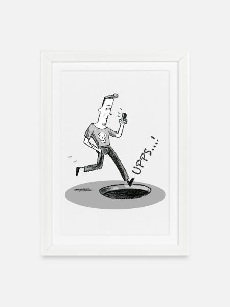 Sprung ins Loch mit Smartphone - Gerahmtes Poster (27 × 37 cm) - Weiß