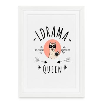 Pas de drame Llama Queen - Affiche encadrée (27 × 37 cm) - blanc - Devant