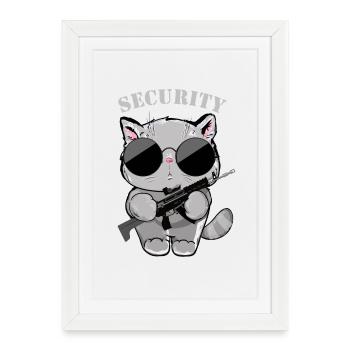 Cat Security Agent with Gun - Framed poster (27 × 37 cm) - white - Front