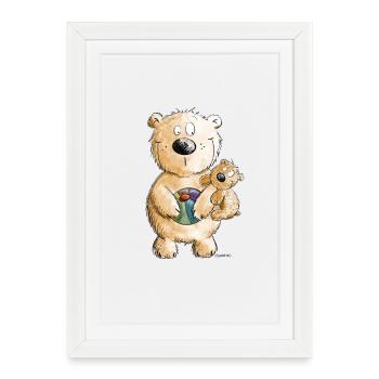 Ours avec Bébé I Animaux BD I Sauvage - Affiche encadrée (27 × 37 cm) - blanc - Devant