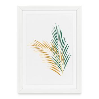 une feuille de palme verte et une feuille de palme d’or - Affiche encadrée (27 × 37 cm) - blanc - Devant
