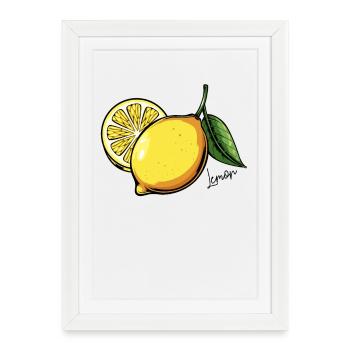 Citrus Glows: Yellow Lemon with Leaves - Framed poster (27 × 37 cm) - white - Front