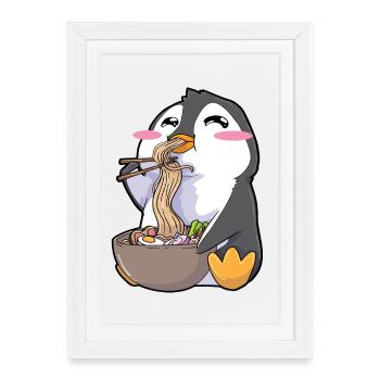 Funny Penguin Ramen Kawaii - Framed poster (27 × 37 cm) - white - Front
