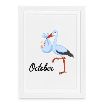 Un bébé cigogne enceinte est né en octobre - Affiche encadrée (27 × 37 cm) - blanc - Devant