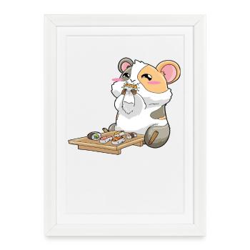 Drôle de cochon d’Inde mangeant des sushis - Affiche encadrée (27 × 37 cm) - blanc - Devant