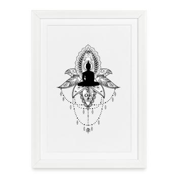 Wonderful lotus with buddha, black and white - Framed poster (27 × 37 cm) - white - Front