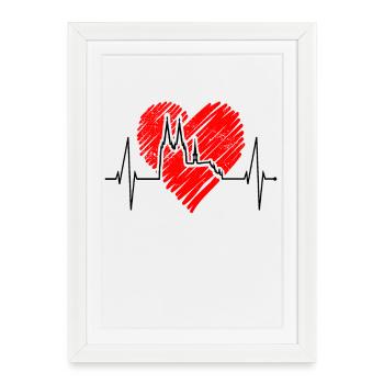Cologne Skyline Heartbeat Coeur Amour Koelsch Koelner - Affiche encadrée (27 × 37 cm) - blanc - Devant
