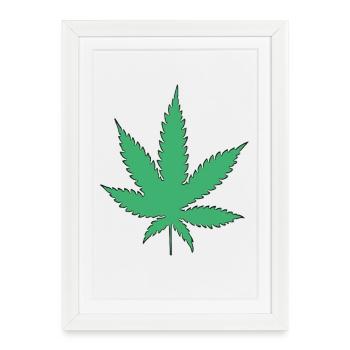 Feuille de cannabis - Affiche encadrée (27 × 37 cm) - blanc - Devant