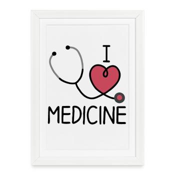 Cœur et guérison, j’adore la médecine - Affiche encadrée (27 × 37 cm) - blanc - Devant