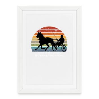 Trotteurs et cavaliers équestres équitation courses de chevaux - Affiche encadrée (27 × 37 cm) - blanc - Devant
