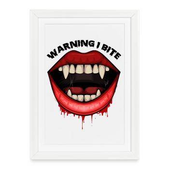 Sourire de Vampire Bouche de Sang - Affiche encadrée (27 × 37 cm) - blanc - Devant