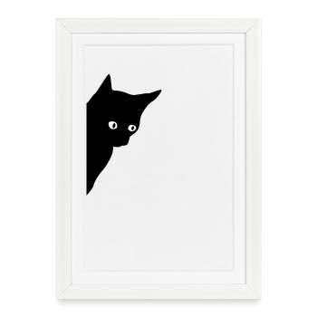 Chat noir aux yeux brillants - Affiche encadrée (27 × 37 cm) - blanc - Devant