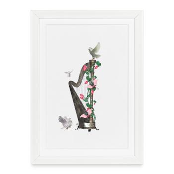 Wonderful harp with dove - Framed poster (27 × 37 cm) - white - Front