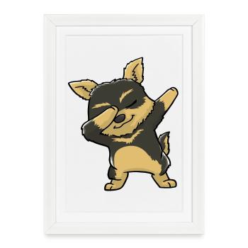 Yorkshire Terrier Chien Dabbing Kawaii - Affiche encadrée (27 × 37 cm) - blanc - Devant