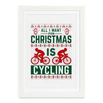 Tout ce que je veux pour Noël, c’est faire du vélo - Affiche encadrée (27 × 37 cm) - blanc - Devant