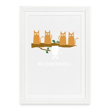 Be Different Funny Cats TShirt chat blanc - Affiche encadrée (27 × 37 cm) - blanc - Devant