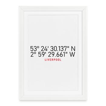 Coordonnées de Liverpool - Affiche encadrée (27 × 37 cm) - blanc - Devant