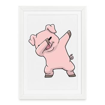 Porc Kawaii Dabbing - Affiche encadrée (27 × 37 cm) - blanc - Devant