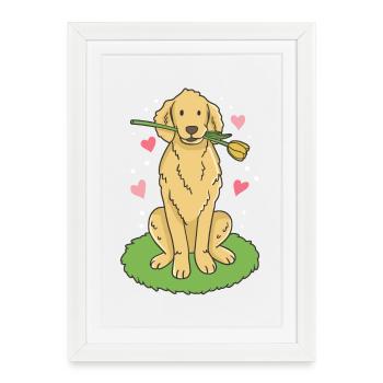 Golden Retriever Kawaii - Affiche encadrée (27 × 37 cm) - blanc - Devant