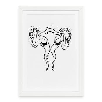 Fuck off utérus avec des cils - Affiche encadrée (27 × 37 cm) - blanc - Devant