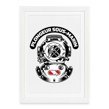 Plongeur Sous Marin scaphandre - Affiche encadrée (27 × 37 cm) - blanc - Devant