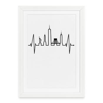 New York Skyline battement de coeur coeur Coeur États-Unis Cadeau - Affiche encadrée (27 × 37 cm) - blanc - Devant