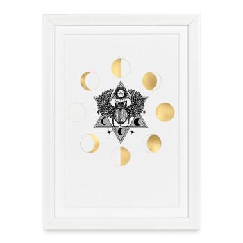 Phase de lune : motif circulaire doré - Affiche encadrée (27 × 37 cm) - blanc - Devant