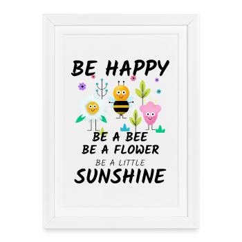 Motif de jardin joyeux : fleur, abeille - Affiche encadrée (27 × 37 cm) - blanc - Devant