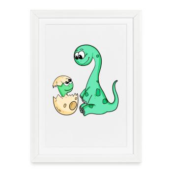 Dinosaures avec bébé dinosaures - Affiche encadrée (27 × 37 cm) - blanc - Devant
