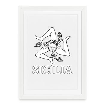 « Drapeau sicilien » - Sicile, Sicilia - Affiche encadrée (27 × 37 cm) - blanc - Devant