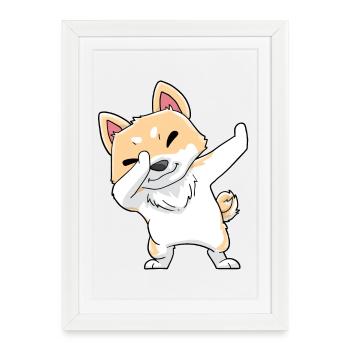 Akita Dog Kawaii Dabbing - Affiche encadrée (27 × 37 cm) - blanc - Devant